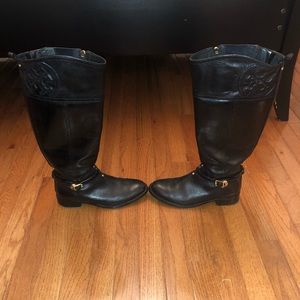 Tory Burch Marlene Black Tall Leather Riding Boots